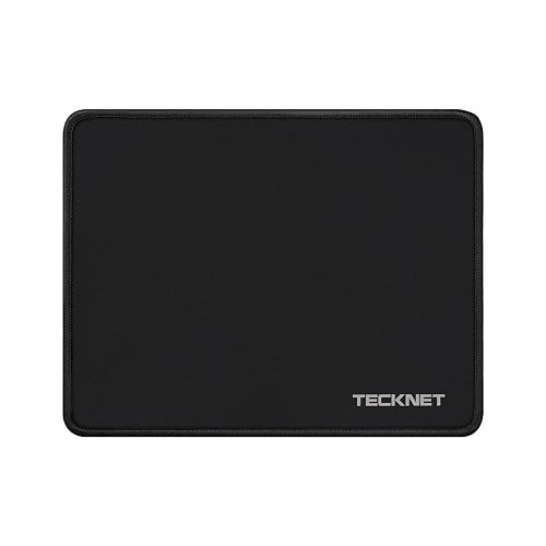 TECKNET Mouse Pad with Durable Anti-fray Stitching, Black Small Mousepad | Anti-slip Rubber Base, Ultra-smooth Surface, Waterproof Material, Gaming Mouse Mat for Laptop for Laser and Optical Mice