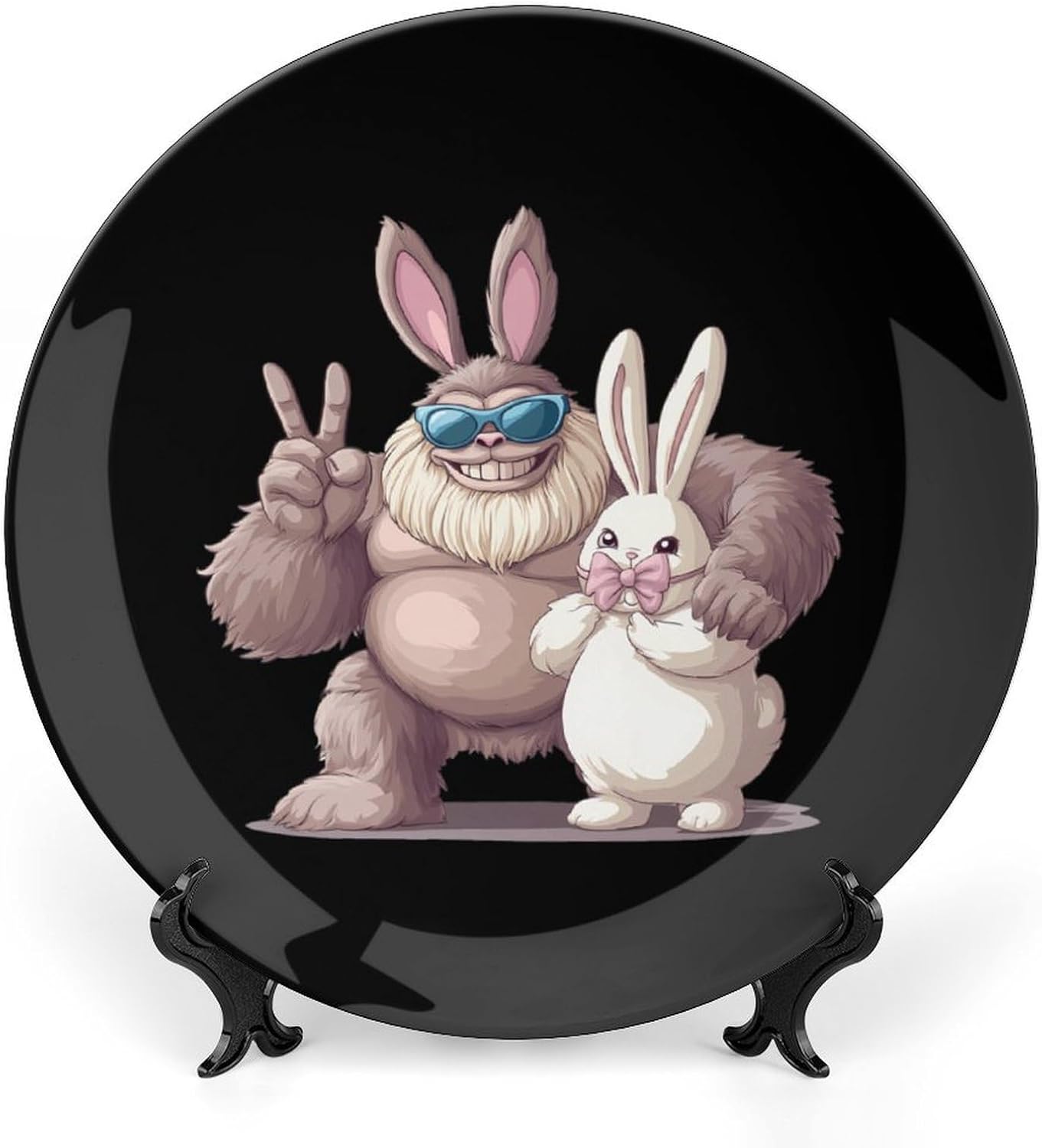 Bigfoot Bunny Easter Day Sasquatch Bone China Decorative Plate with Stand Home Dessert Plates Gift for Men Women 6inch