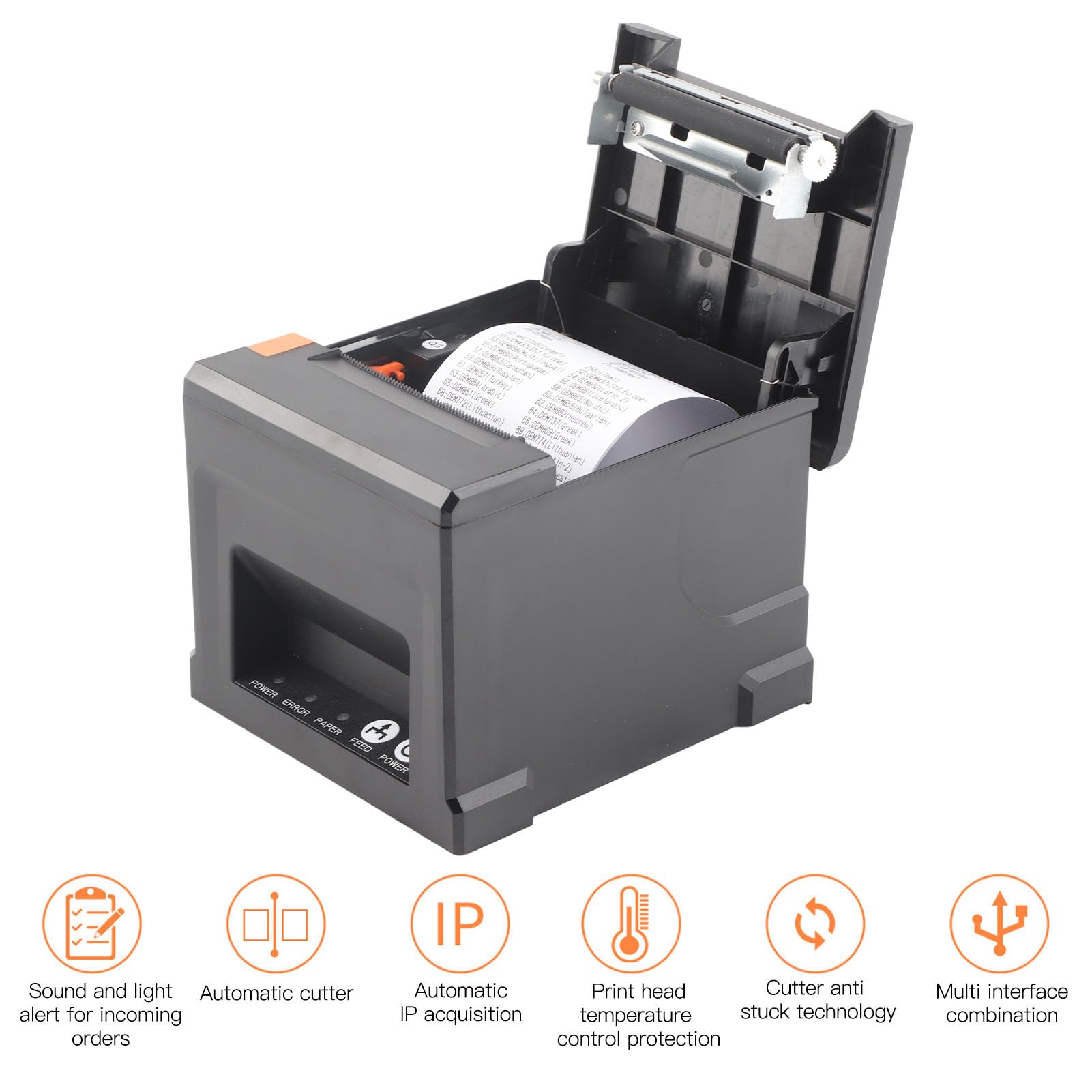 Impresora Rongta POS Impresora Térmica de Recibos USB de 80 Mm con Soporte de Cortador Automático Cajón de Efectivo para Cocina de Restaurante, Interfaz Ethernet Serie USB