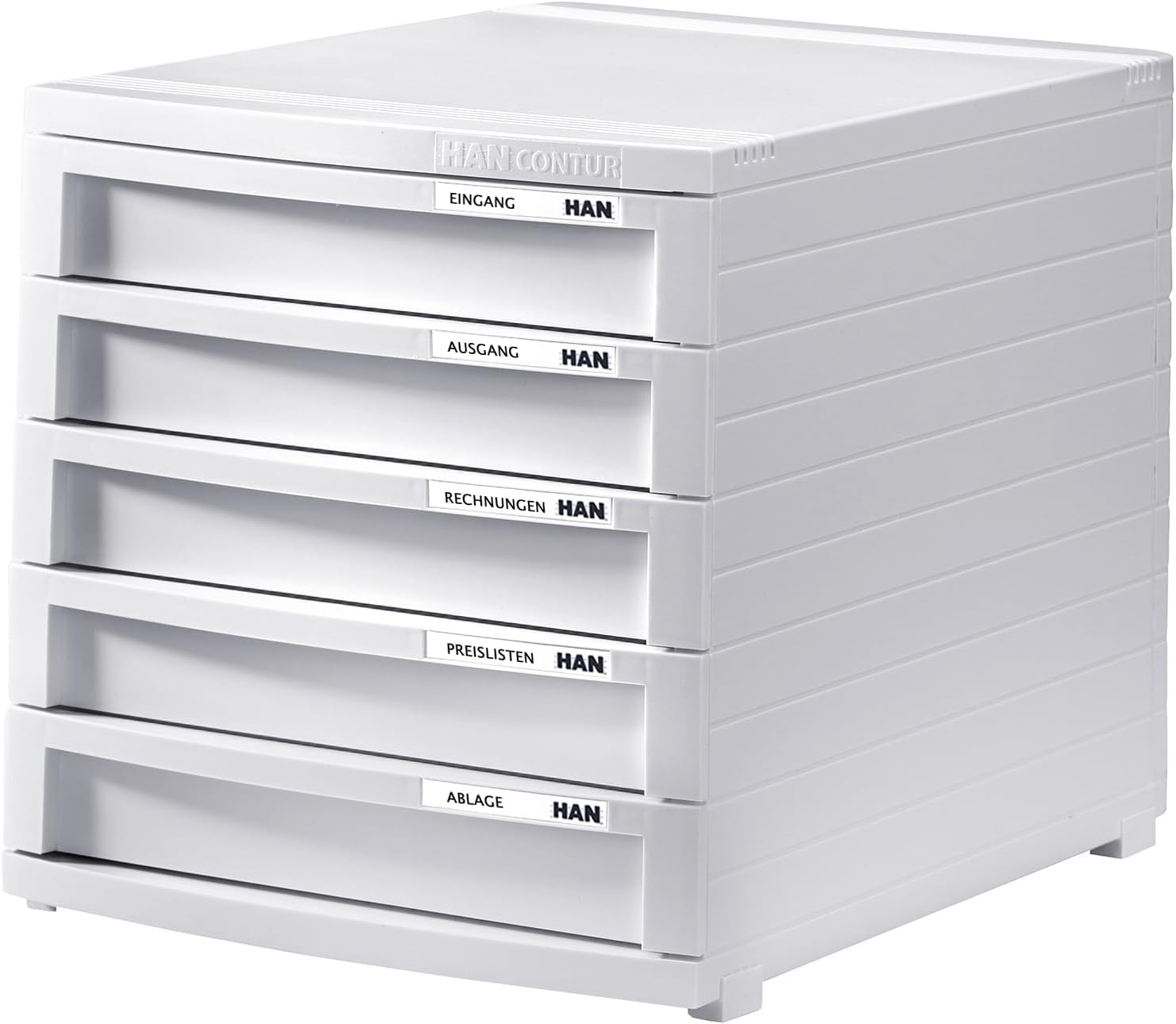 HAN Contour Drawer Box - Modern and Modular Expandable Drawer System, with 5 Closed Drawers up to DIN B4 Format, White, 1505-12