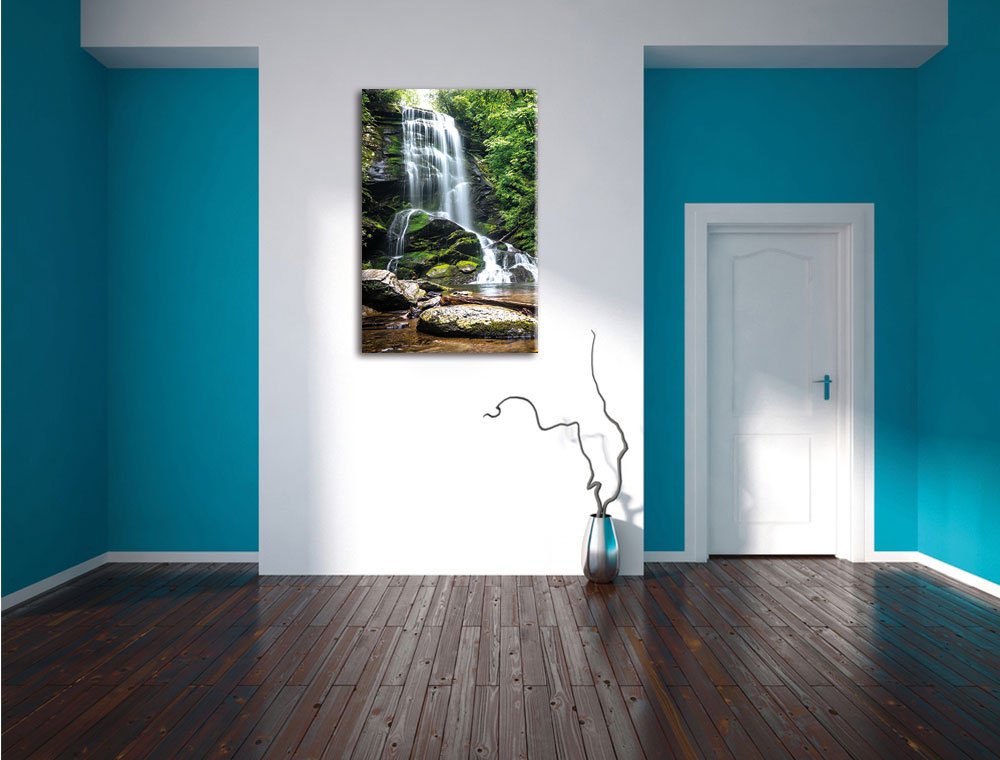 Pixxprint Wunderschöner tropischer Wasserfall, Größe: 120x80cm, Leinwandbild, fertig gespannt, Wandbild, Dekoration, Kunstdruck, kein Poster