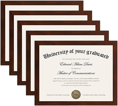 upsimples Certificate Frame, 8.5 by 11 Glass Diploma Frames, 5 Pcs Mahogany | Displays 8.5x11 Document and Degree, Graduation Gift for Wall or Tabletop Decor, High-definition Glass