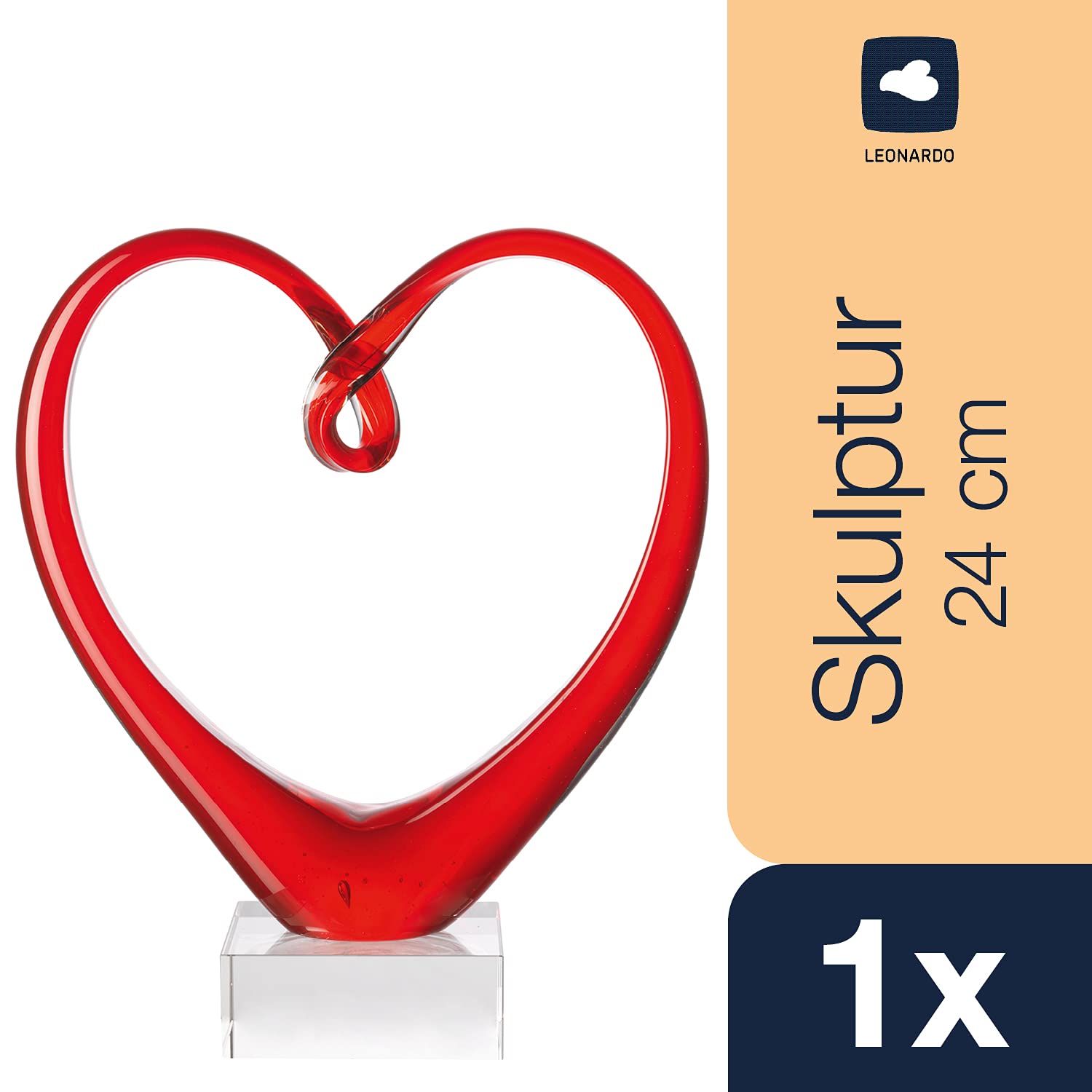 Leonardo Heart rzeźba czerwona, szer./wys./głęb.: 21/24/8 cm, ręcznie wykonane kolorowe szkło, 090871