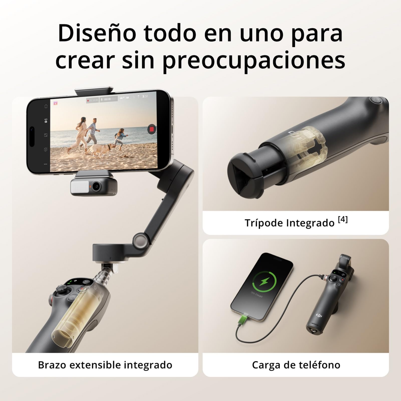 dji Osmo Mobile 7P Estabilizador para iPhone, Android, Seguimiento Nativo, Iluminación, Estabilizador para movil de 3 Ejes, Inicio rápido, Edición con un Toque, Brazo Extensible y trípode Integrados