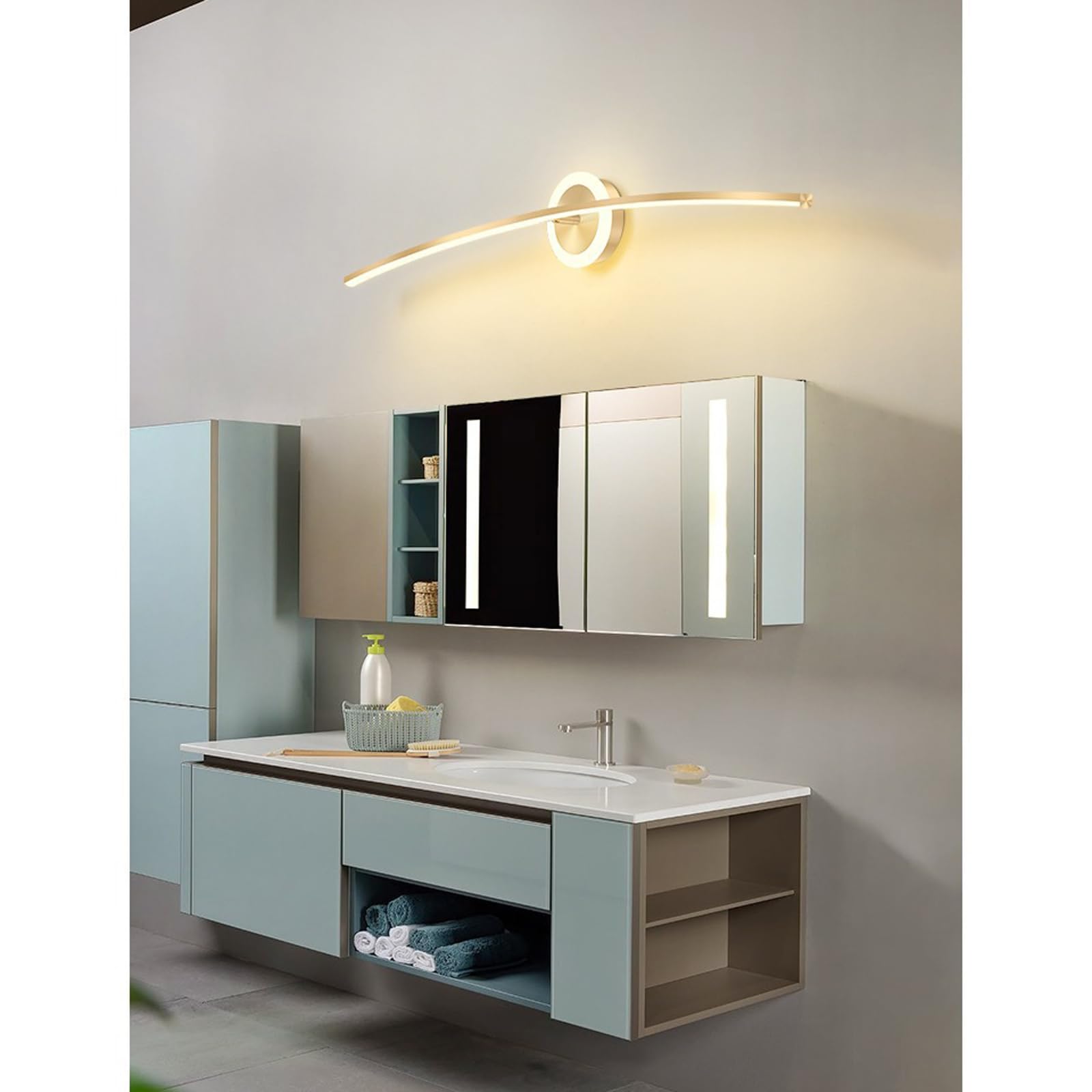 Luce Specchio Lampade da bagno dimmerabili a LED in oro sopra lo specchio Illuminazione da parete per bagno moderna dalla linea semplice Lampada da toeletta a striscia lunga per armadietto Trucco
