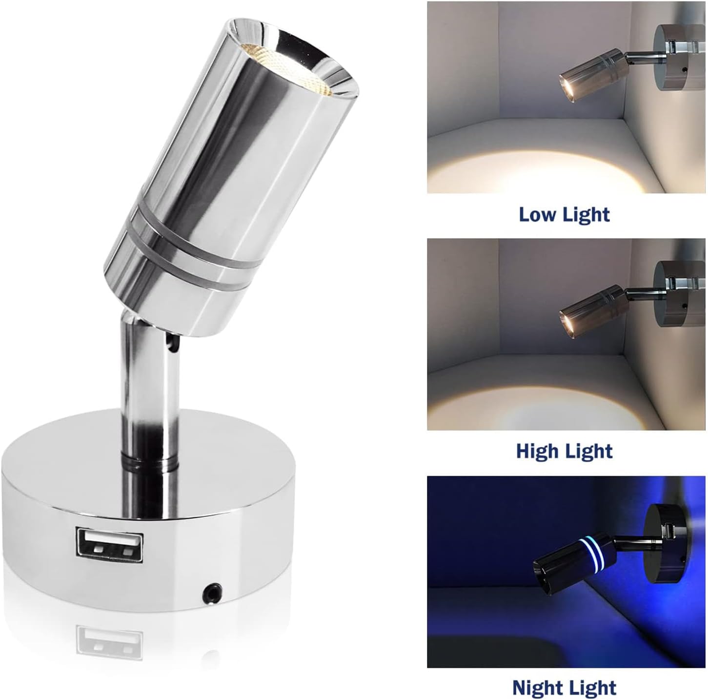 FOTN 2 Packs LED Adjustable RV Reading Light with USB,12V 24V Marine Rouch Dimming Reading Lamp Interior Bedside Lamp for Caravan Camper Boats Motorhome Van Yacht Truck
