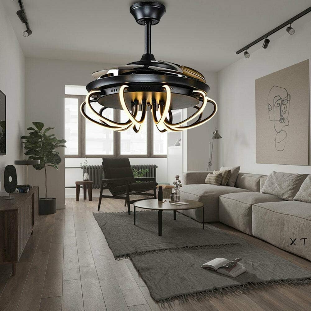 YIYIBYUS 42 Inch Ceiling Fan Light LED Chandelier 3 Colors Lamp Retractable with Controller Control,Chandelier Fan for Indoor Kitchen Bathroom Dining Room Garage Hallway Sunroom,Art Dcoration