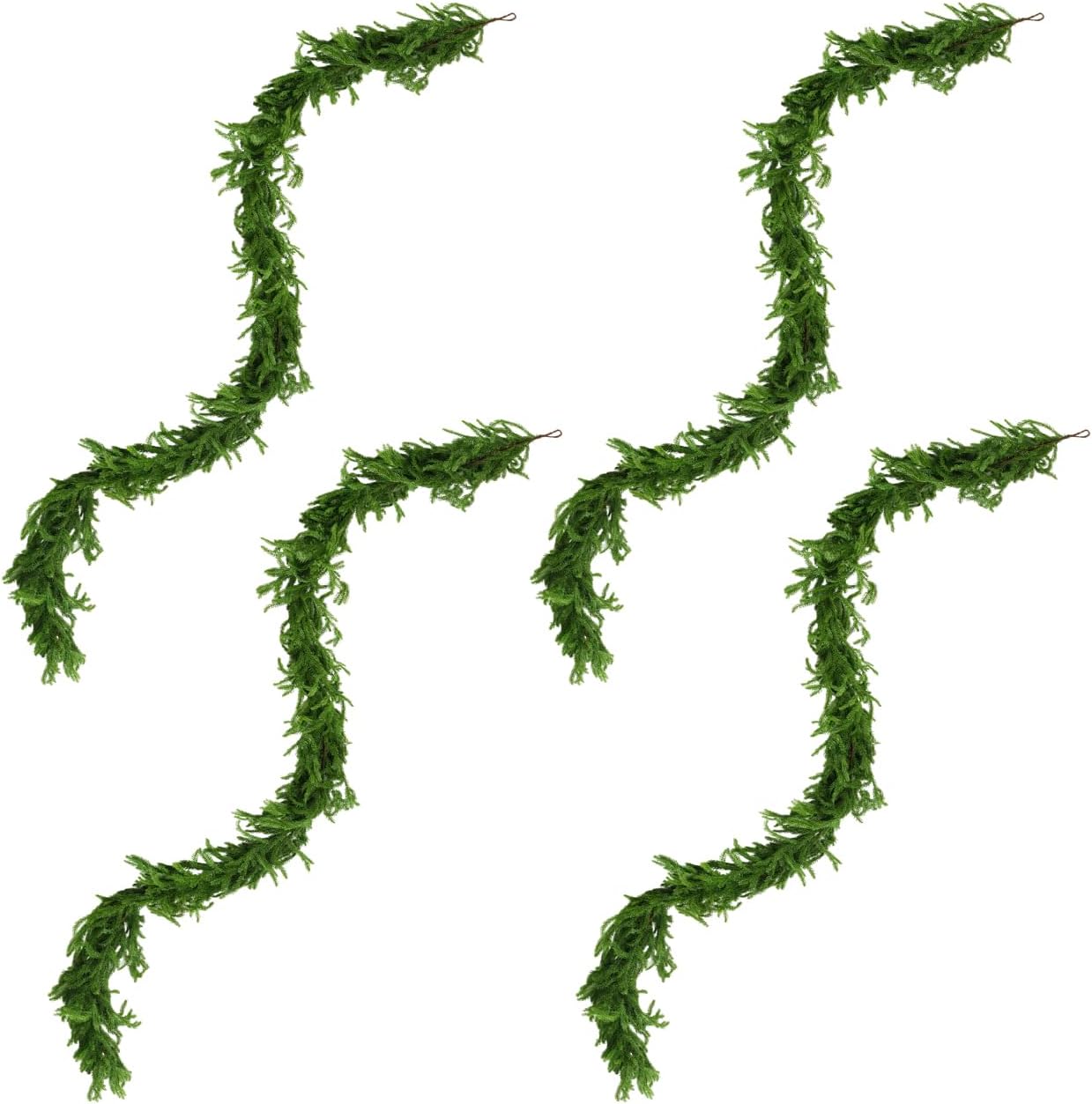 9Ft 4PCS Artificial Norfolk Pine Garlands, Real Touch Winter Pine Garland, Green Artificial Greenery Garland for Table, Mantle, Wall, Indoor, Outdoor Christmas Decorations - 9Ft 4PCS