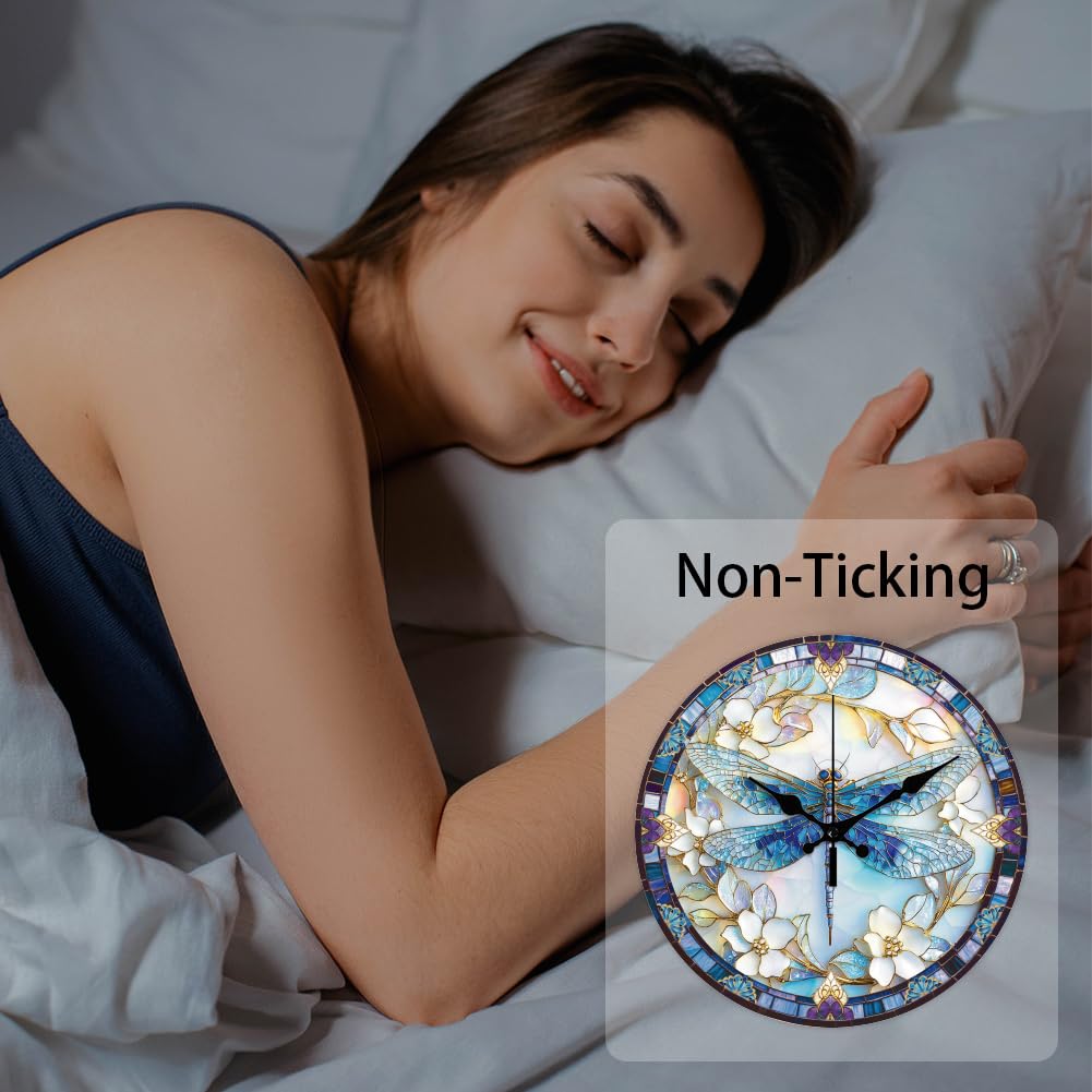 CHGCRAFT 12 Inch Dragonfly Pattern Round Printed Wall Clock Silent Non Ticking - Image 4