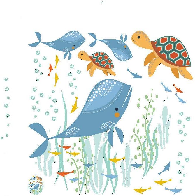 POPIGIST 2pcs Toilet Seat Stickers Under The Sea Whale Tortoise Seaseed Fish Ocean View PVC Wall Sticker Decor Decals Art Mural for Bathroom Kids'Bed Room Refrigerator