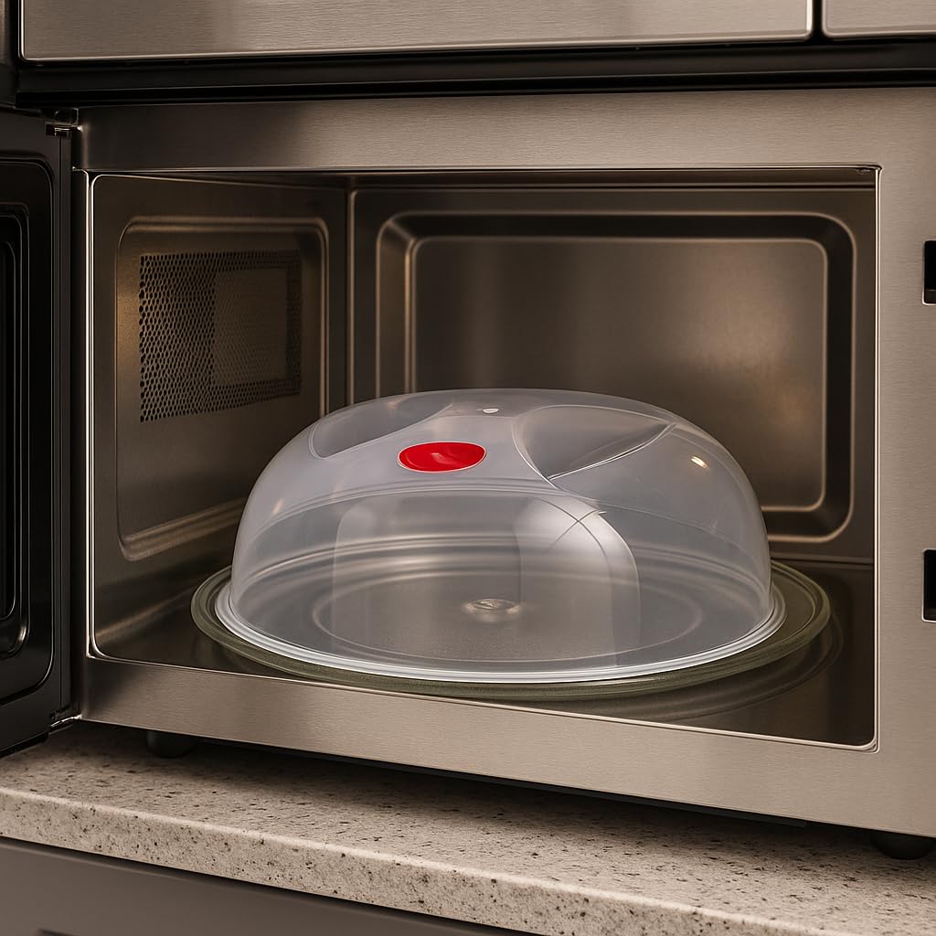 Tapa Microondas Libre BPA - Tapadera Microondas - Tapa con Salida de Vapor y Válvula - 28 cm - Polipropileno - Rojo - Perfecta para Proteger Platos de Comida