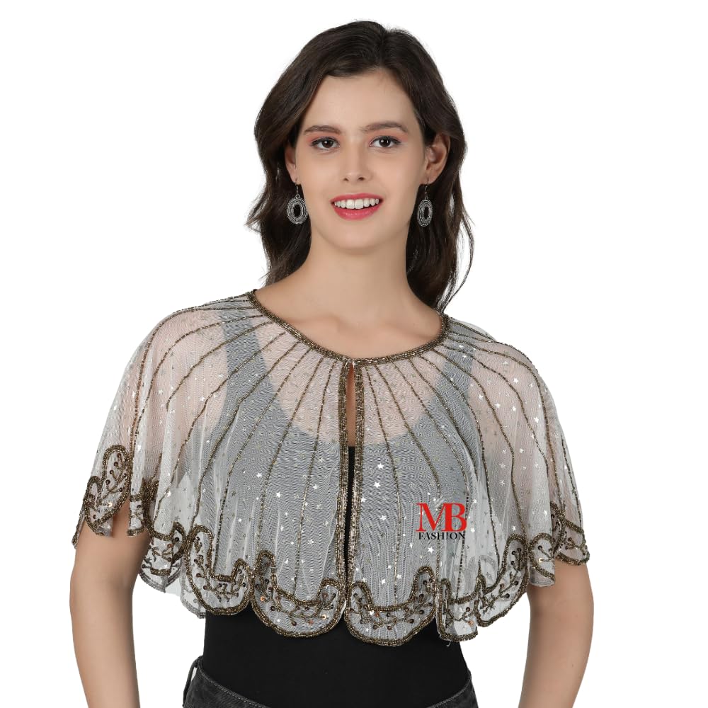 Women's Net Poncho Cape with Embroidery, Round Neck, Sleeveless-picture-36