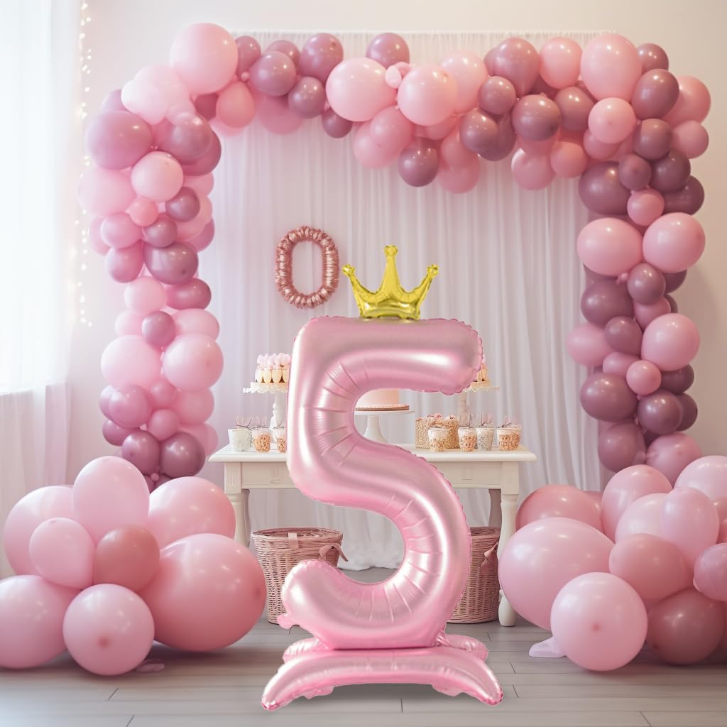 42 Inch Crown Pink Number Balloon, Number 0 Balloon with Base for Girls 0th Birthday Party Decoration, Anniversary Decor Theme Party Supplies (Pink 0) image 2