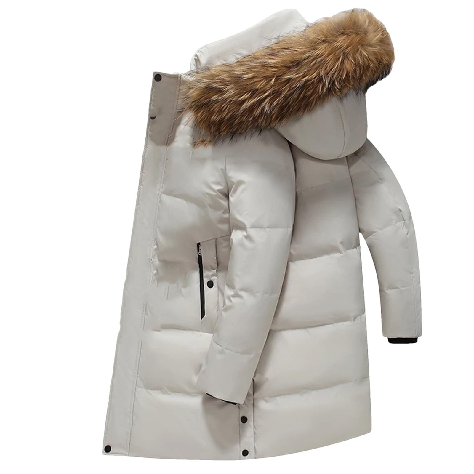 Dcvmvmn Mens Winter Warm Down Jacket Medium Long Hooded Puffer Coat Warm Fluffy Down Parkas Coat