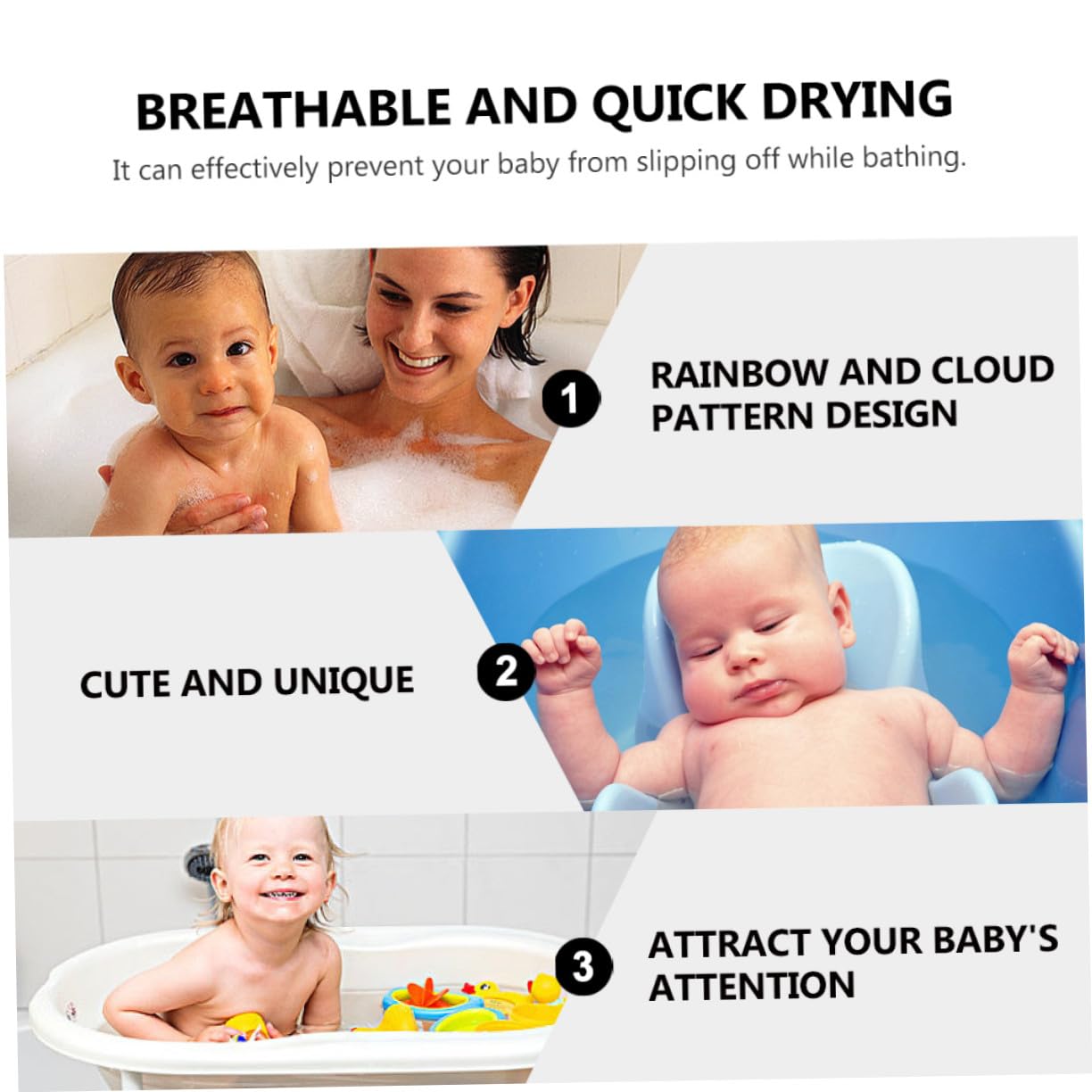 Bath Suspension Pad with Rainbow Pattern Non-Slip Bath Cushion Support for Newborn Bathtub Fabric Floating Holder for Comfortable Shower Bathing