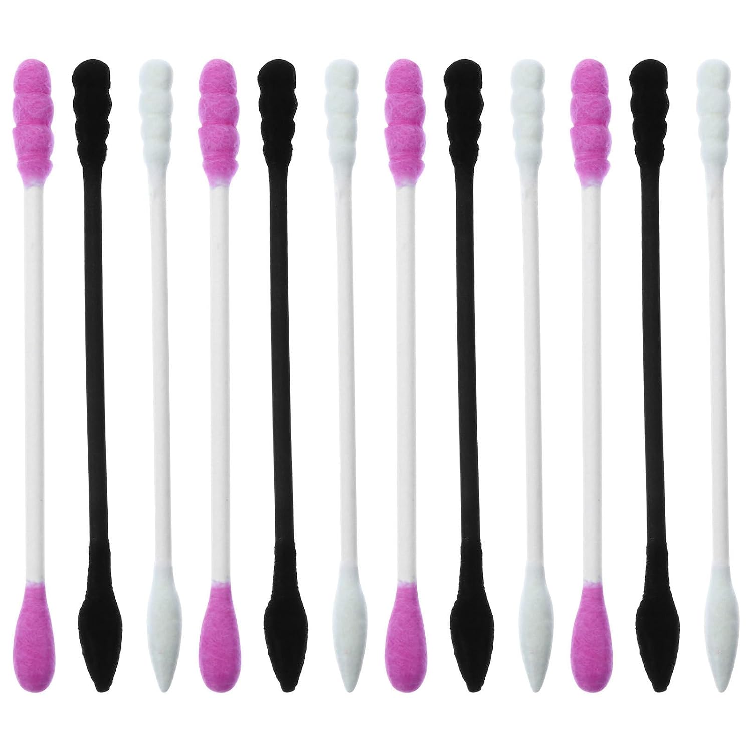 Zerodeko 3 Packs Double-head Cotton Swabs for Makeup and Cleaning 100 Pieces Each that Hold to Pressure for Touching-up Cosmetics and Surface Cleaning Random Random Color