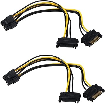 2pcs Dual 15 Pin SATA Male to PCIe 8Pin6+2 Male Power Supply Adapter Cable 18AWG Wire for Graphics Video Card