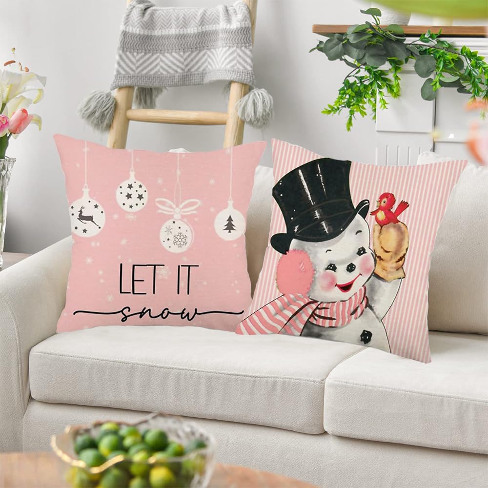 4er Set Weihnachtskissenbezüge 45x45cm - Baumwolle Leinen Für Sofa Dekoration