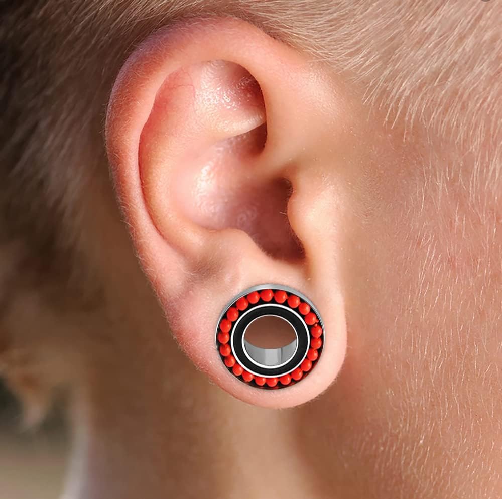 Orange Ball Loop Top on Surgical Steel Flesh Tunnel Gauge Ear Piercing Body Jewelry