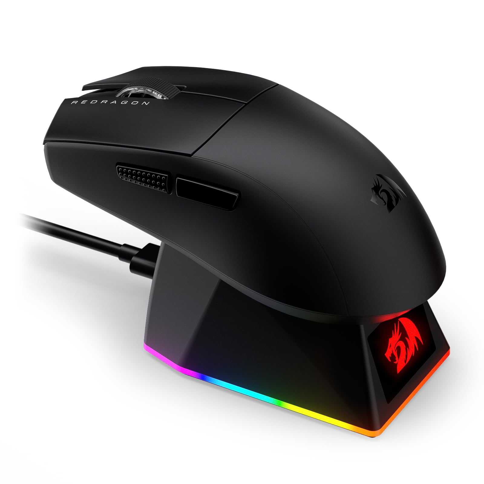 Redragon M999 Gaming Mouse, 2.4GHz/BT/Wired, Nero, Base di Ricarica