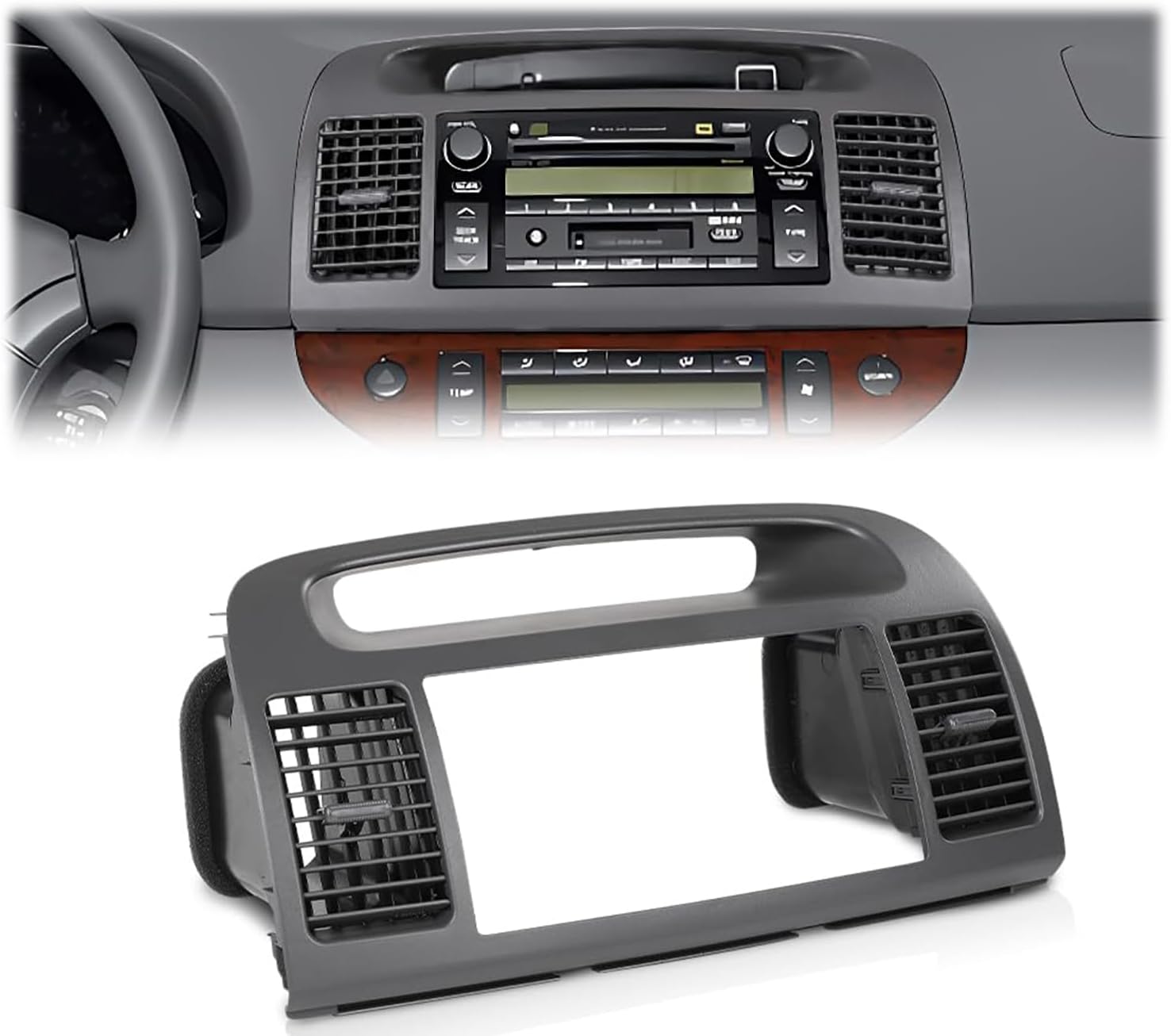 G-PLUS Center Dash Bezel Trim Compatible with Toyota Camry 2002-2006 Radio Bezel AC Air Vents Gray Dashboard Cover