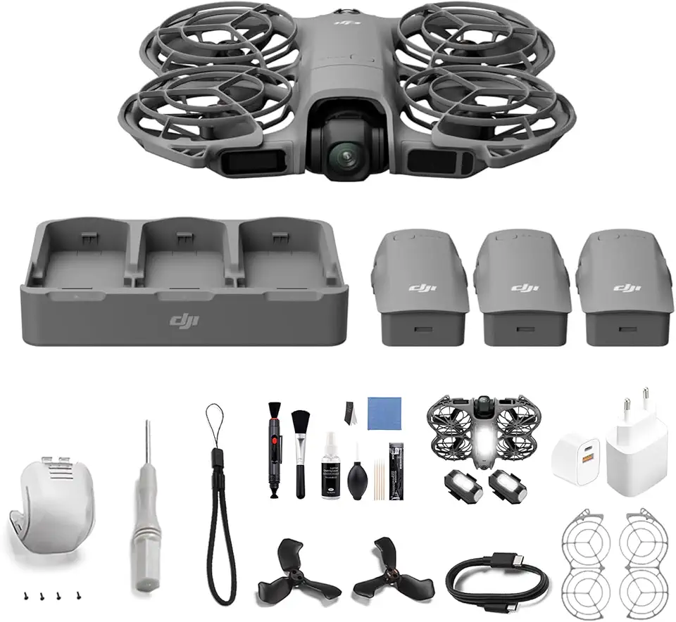DJI Neo 2 Fly More Combo com acessórios, drone 4K para iniciantes, descolagem na palma, controlo por gestos, 3 baterias, estação de carregamento, tomada UE e kit de limpeza