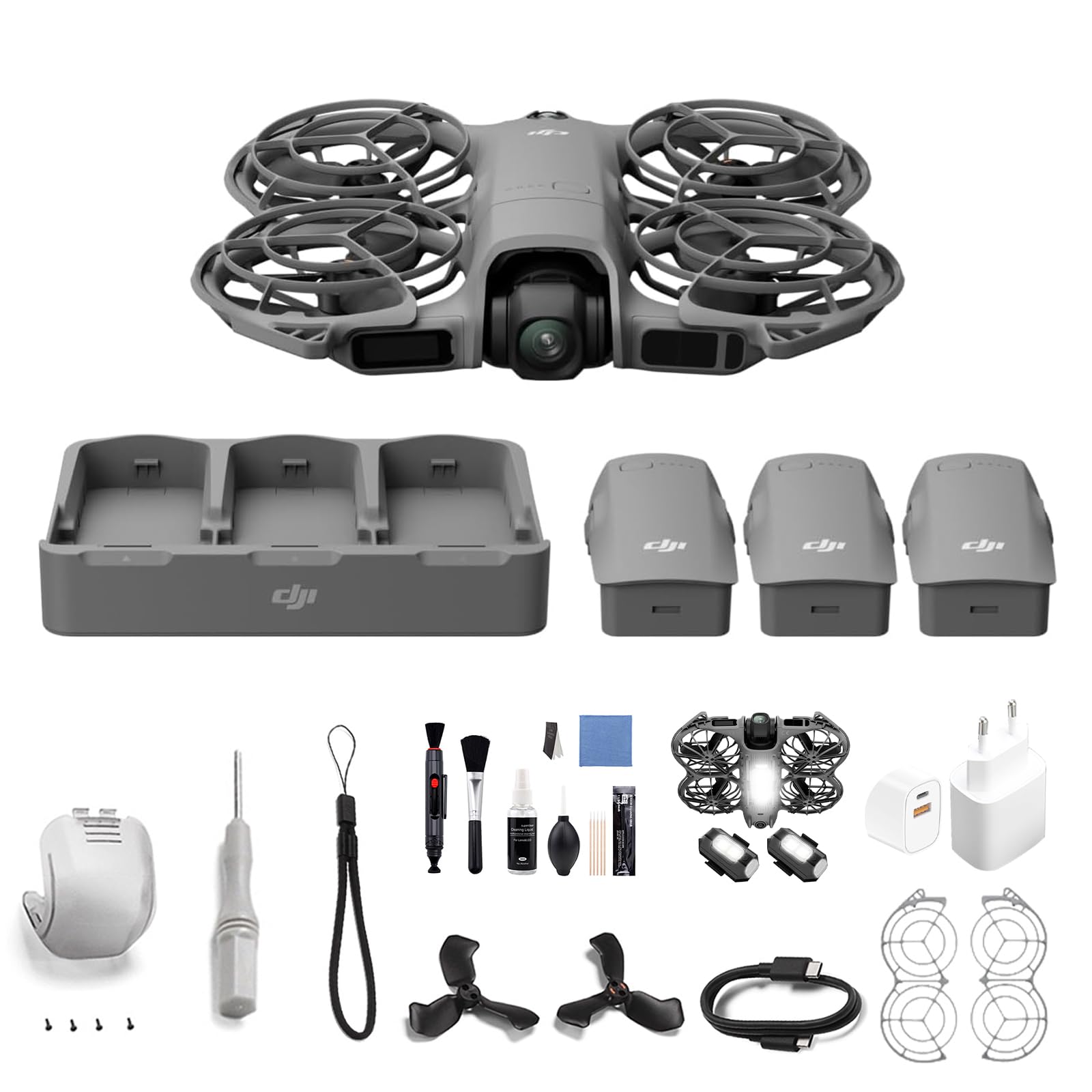 DJI Neo 2 Fly More Combo with Accessories, 4K Drone for Beginners, Palm Takeoff, Gesture Control, 3 Batteries, Charging Station, EU Plug and Cleaning Kit