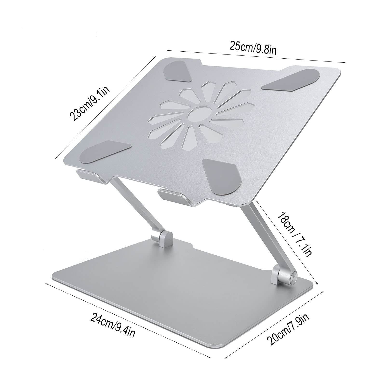 Supporto per laptop in lega di alluminio Altezza ergonomico Supporto per computer portatile Staffa di raffreddamento rialzata Argento