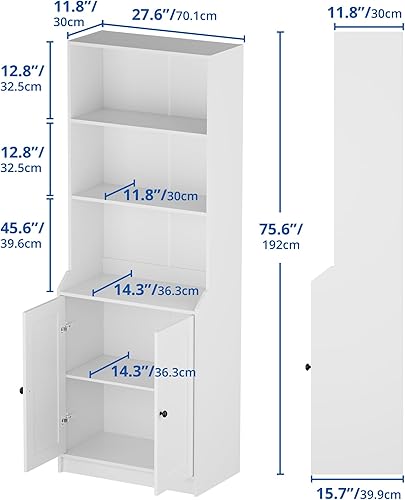Miniatura 2 de Cozy Castle Estantería blanca con puertas estantería alta con estantes abiertos de 3 niveles para dormitorio sala de estar 276 pulgadas de ancho x