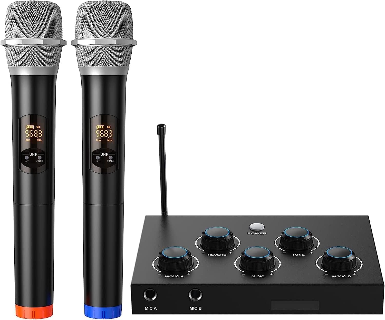 Bluetooth Karaoke Microphone, Professional Wireless Microphone, UHF Dual Wireless Microphone System for TV, Singing, Karaoke, Party, Wedding, Speech, Support HDMI ARC, Optical, Aux