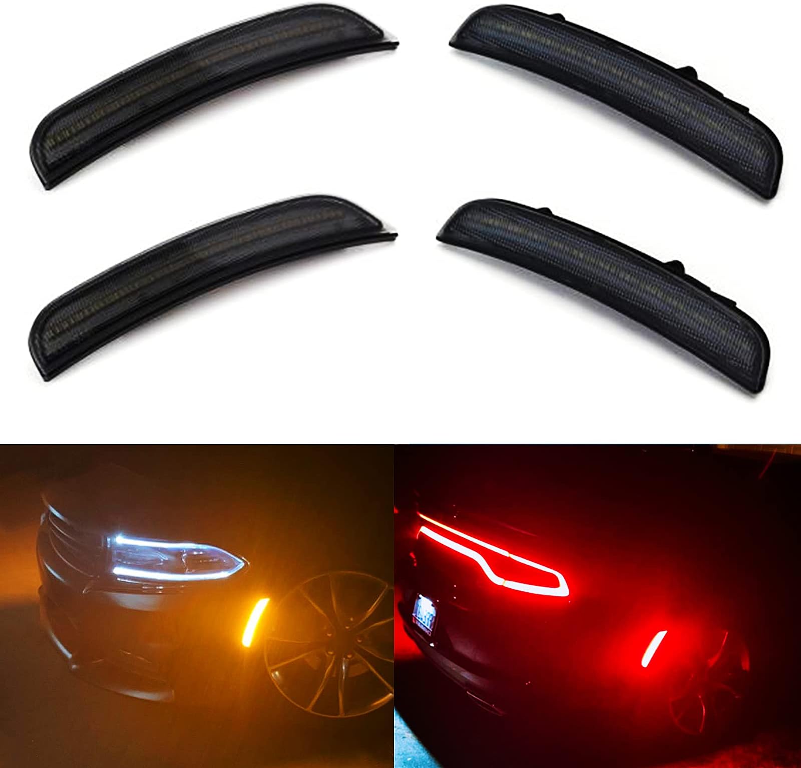 NSLUMO Amber Red LED Side Marker Light for Do-dge Charger 2015 2016 2017 2018 2019 2020 2021 2022 Smoke Lens Led Side Marker Lights Front & Rear Sit Car Led Side Marker Lamp Kit