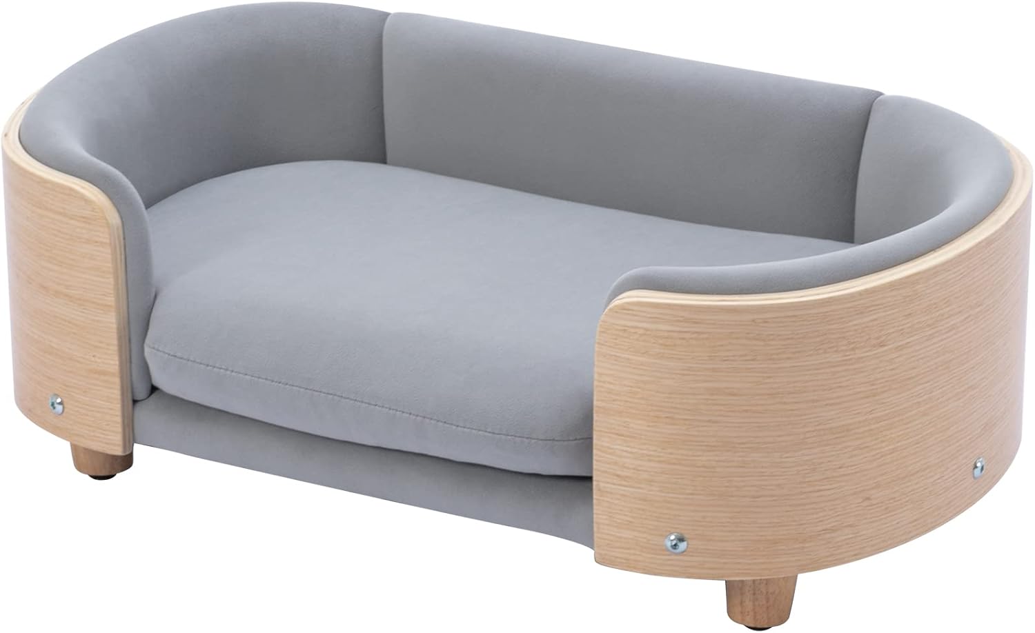 Cute Dog Bed for Small Medium Dogs, Scandinavian Style Elevated Pet Sofa with Solid Wood Legs and Bent Wood Back, Velvet Cushion, Small Size (Light Grey)