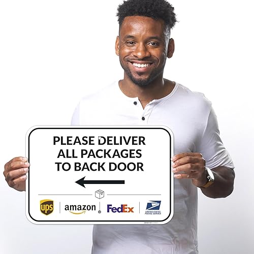 Vista 390 de Cartel de entrega del paquete, letrero de instrucciones de entrega, 10 x 7 pulgadas, aluminio 040 libre de óxido, resistente a la decoloración