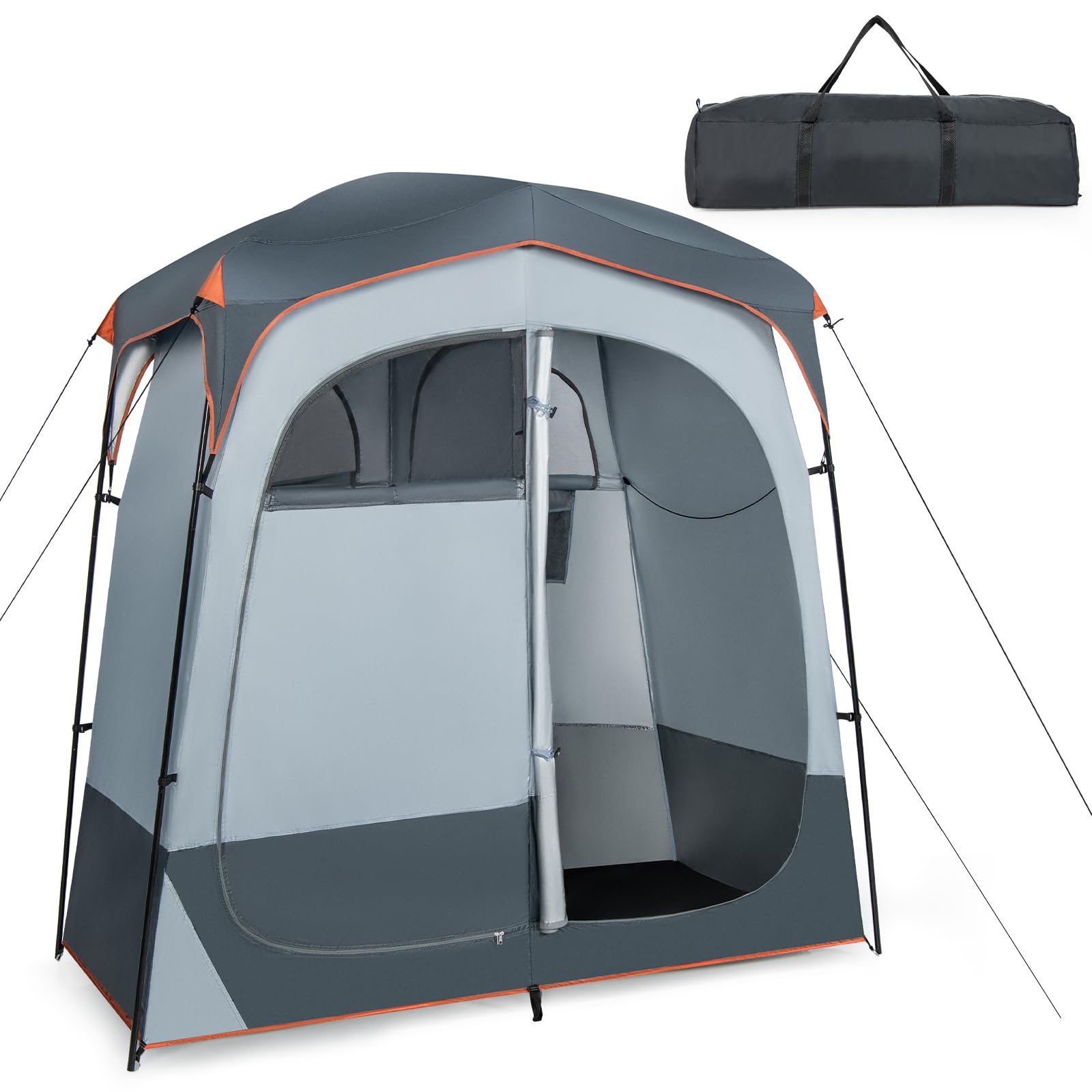 HOMASIS Tenda Doccia Campeggio Doppio, Tenda Bagno per WC con Finestra, Tasca Portaoggetti, Gancio e Borsa da Trasporto, Spogliatoio Portatile per Spiaggia, Escursionism, Pesca
