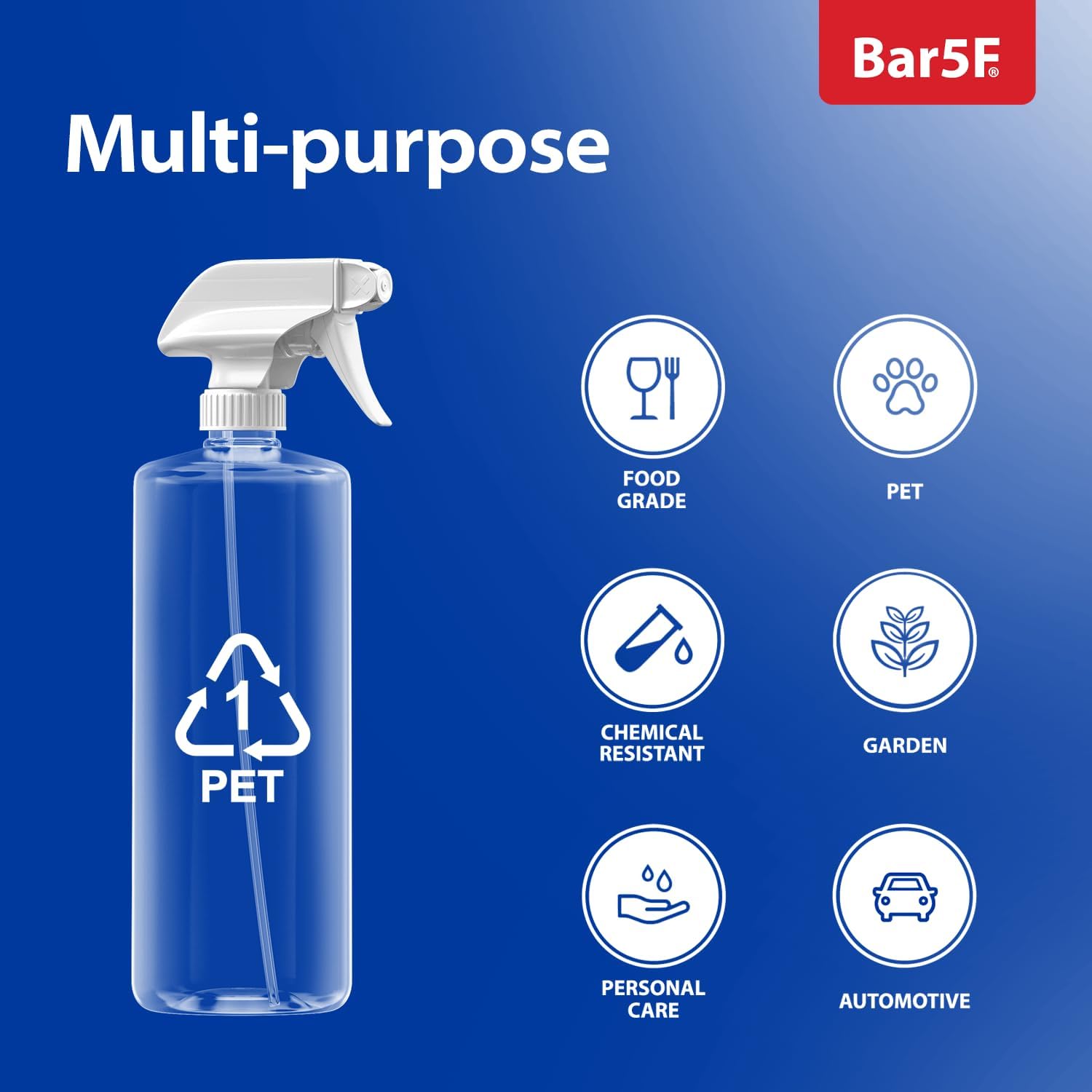 Bar5F Plastic Spray Bottles with Mixor Trigger, 32 oz, Pack of 3 photo 5