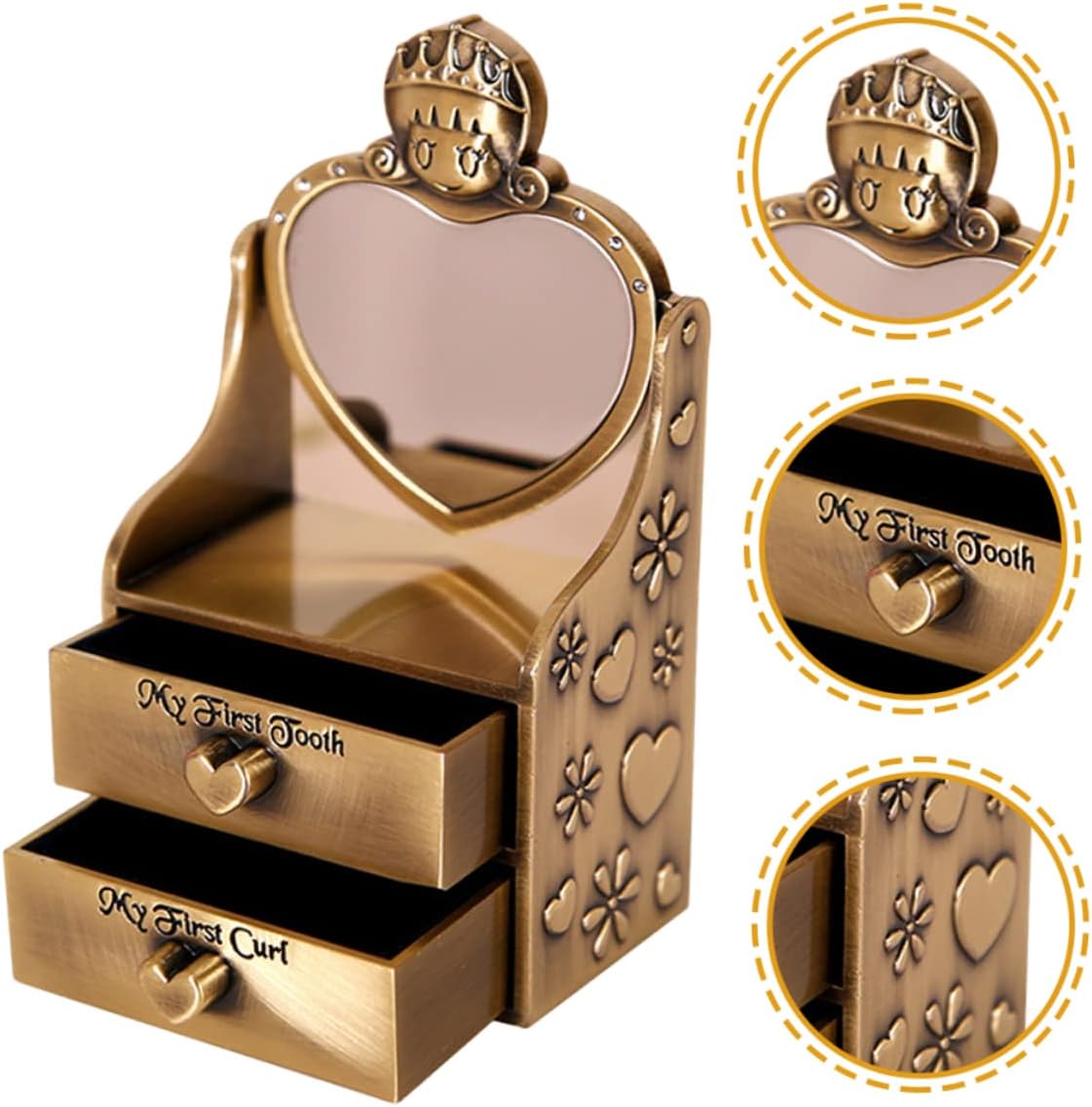 Creative Metal Baby Tooth Box and Fetal Hair Storage Case Keepsake Box for First Tooth and Curl Drawer Style Storage for Infants for Baby Showers