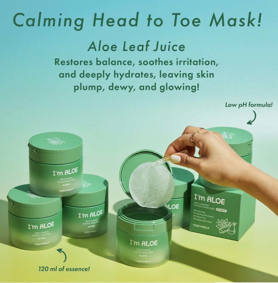TONYMOLY I’m Aloe Skin Calming Mask Pads 80 Biodegradable Sheets for Sensitive, Dry Skin Hydrating, Moisturizing, Soothing Korean Skincare - Image 5