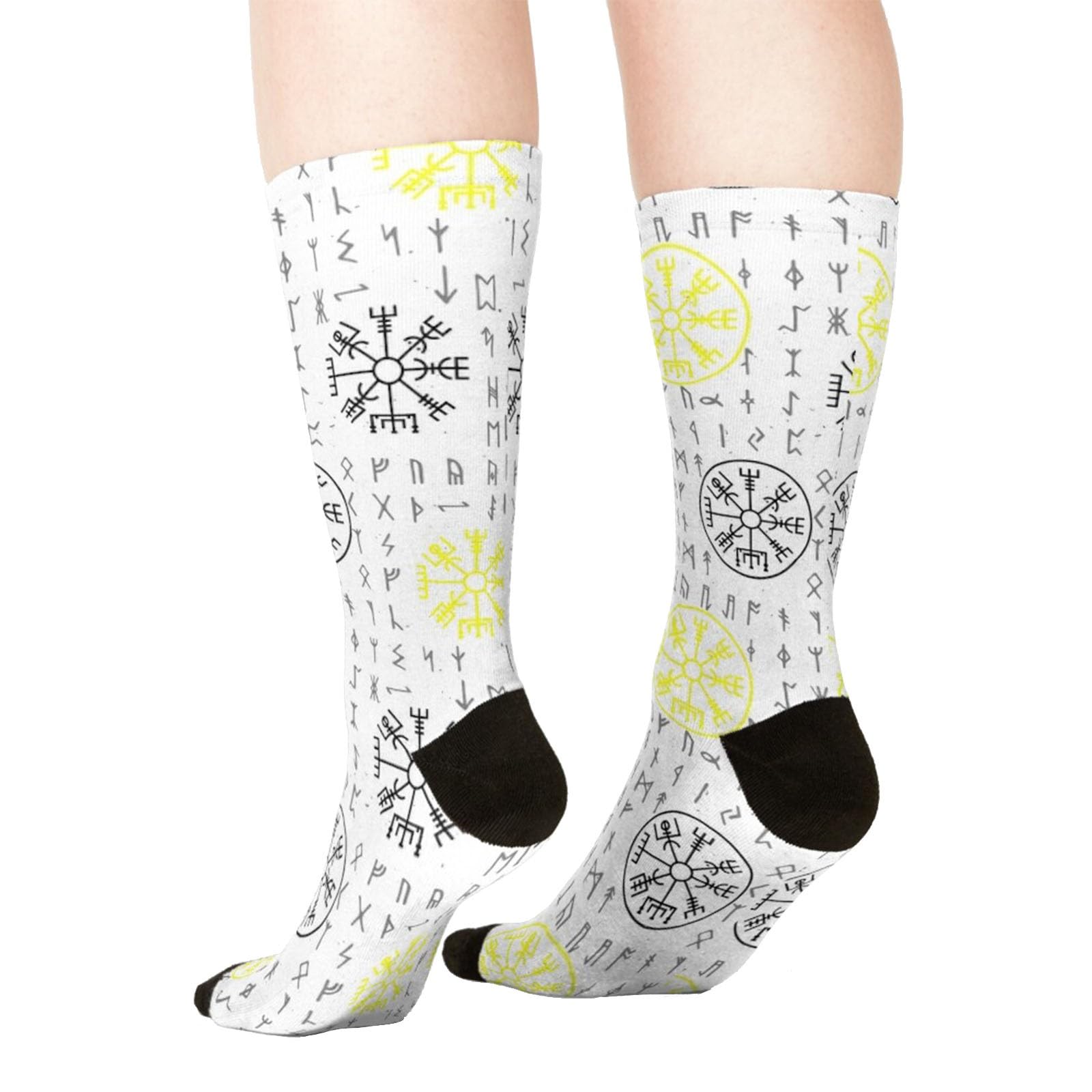 Verrückte Socken für Männer, Wikinger Vegvisir und Nordische Rune Nahtloses Muster Bunte Socken, Weich und Dehnbar Gestrickte Crew Socken