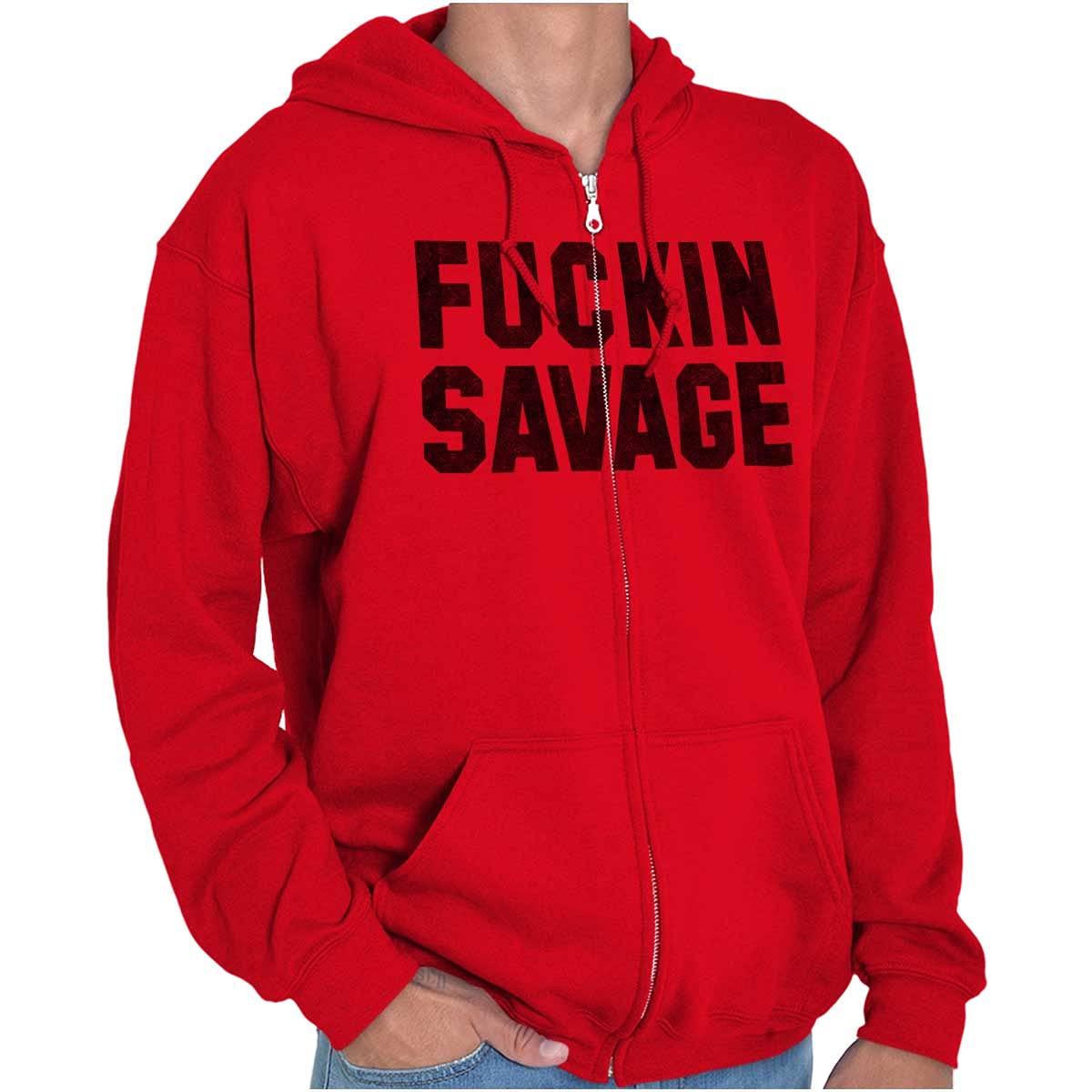 Effing Savage AF Funny Offensive Zip Up Hoodie Mens Womens