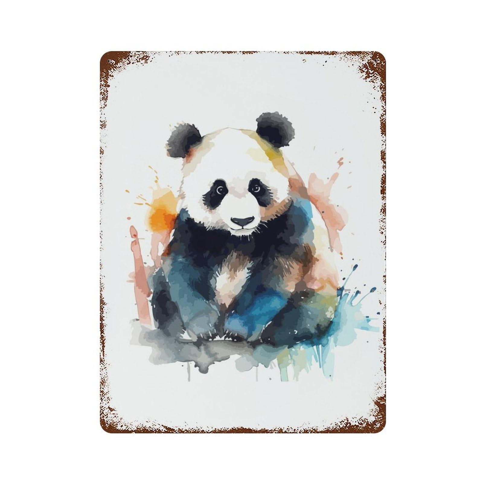 Panda Watercolor Decorative Tin Sign 15.7"x11.8", for Bistro, Counter And Cafe Decor, Retro Wall Decor