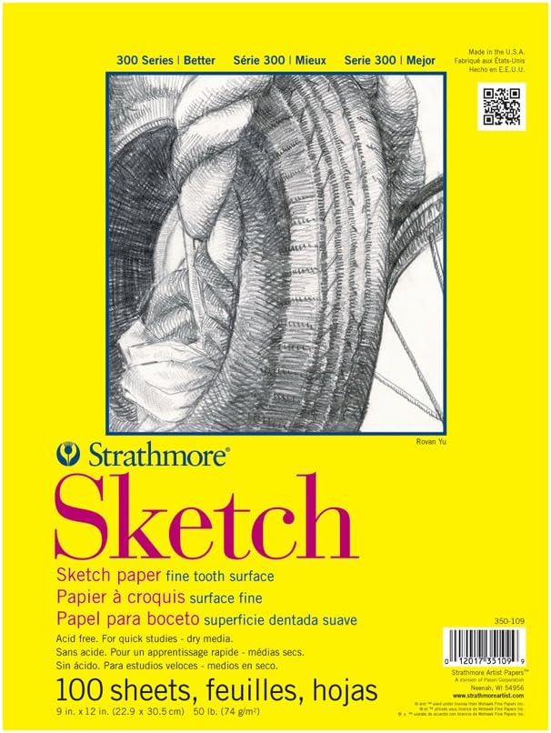 Strathmore 300 Series Sketch Pad, 9x12 inch, 100 Sheets, Glue Bound - Artist Sketchbook for Drawing, Illustration, Art Class Students