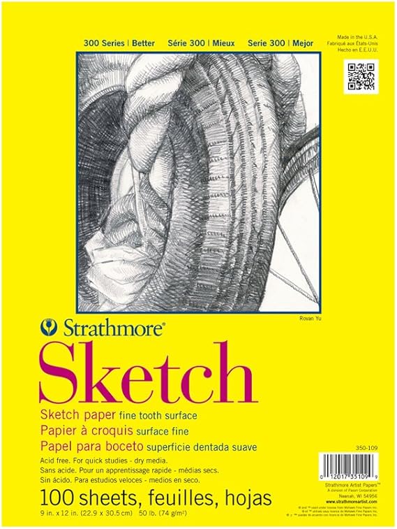 Strathmore 300 Series Sketch Pad, 9x12 inch, 100 Sheets, Glue Bound - Artist Sketchbook for Drawing, Illustration, Art Class Students