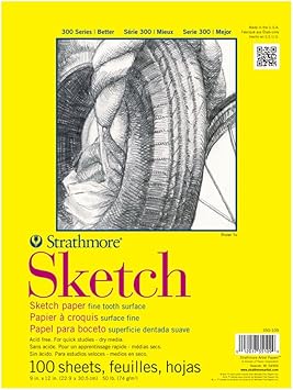 Strathmore 300 Series Sketch Pad, 9x12 inch, 100 Sheets, Glue Bound - Artist Sketchbook for Drawing, Illustration, Art Class Students