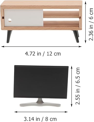 Miniatura 4 de Toyvian Casa de muñecas a escala 112, casa de muñecas en miniatura, sala de estar, televisión, mini TV, mini gabinete de televisión, muebles de casa