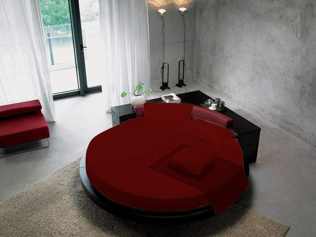 Round Bed Sheet Set - 100% Cotton 800 Thread Count 3 Piece Set With 1 Fitted Sheet and 2 Pillow Covers - 15" Deep Pocket, King, Burgundy