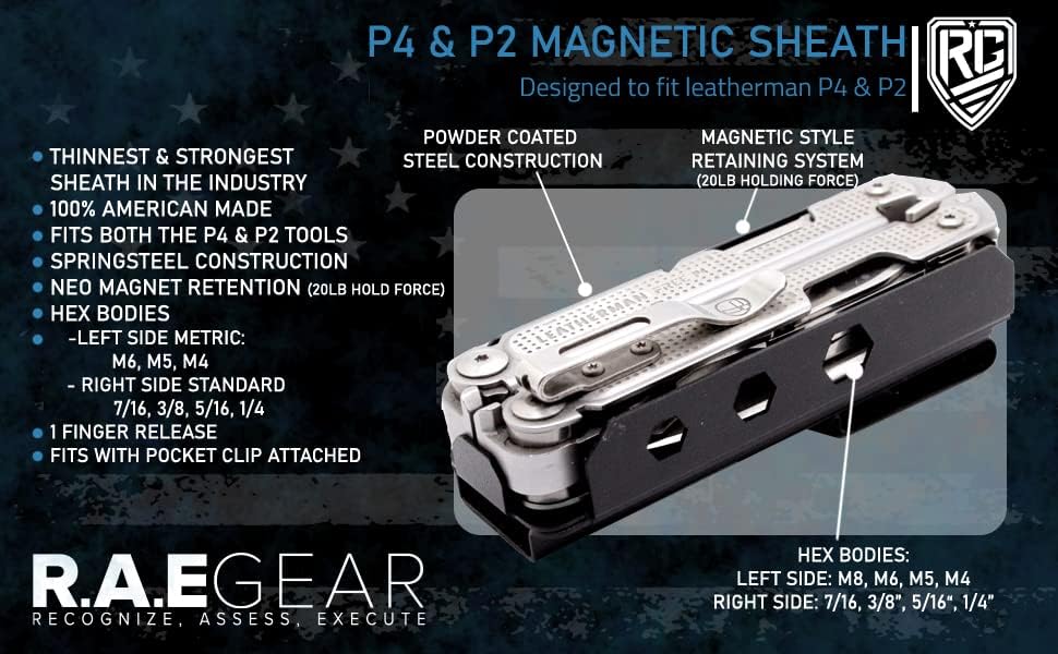 Miniatura 2 de RAE Gear - Funda magnética compatible con Leatherman Free P2 y P4 multiherramientas (clip de cinturón de 1.5 pulgadas) (herramienta no incluida)