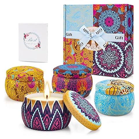 Candle Gift Set Scented Candles, Gifts for Women 4 Packs 4.4 Oz Natural Soy Wax Candle Set Last for 30-40 Hours, Aromatherapy Gifts for Her Candles Gifts for Mum Birthday Anniversary Valentine's Day Cover
