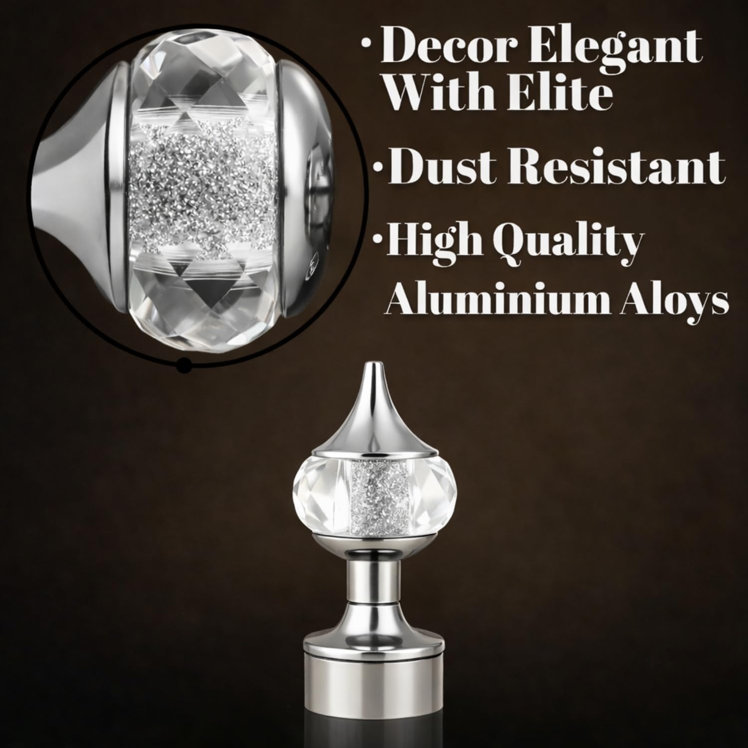 Elite Premium Chrome Silver Diamond 1 Inch Curtain Rod End Cap – Elegant Decorative Rod Finial for Window Drapes, Smooth Finish, Durable & Stylish, Perfect for Home & Office Décor 4pcs (Chrome Silver) 4