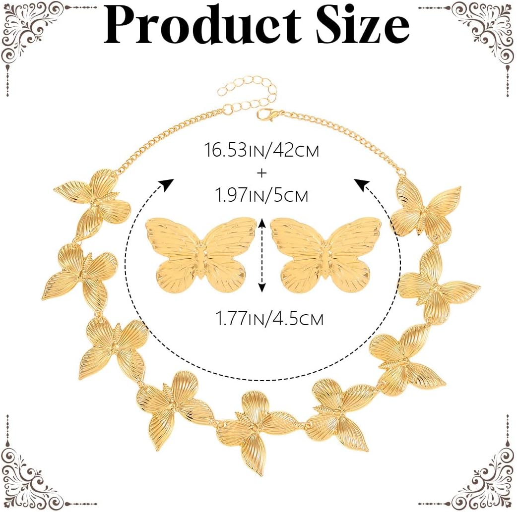 Sixexey African Necklace Set Chunky Gold Necklace Earrings Butterfly Chain Necklace Jewelry for Women - Image 4