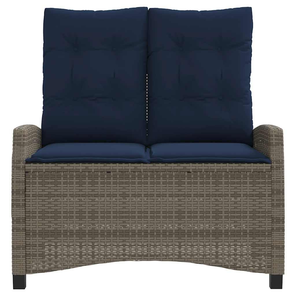 Panca Reclinabile da Giardino in Polyrattan con Cuscini Grigio | Seduta regolabile da esterno con morbidi cuscini blu per momenti di relax in terrazzo, patio o balcone.